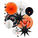 ADLKGG Orange White Black Halloween Decorations, Hanging Tissue Paper Fans Circle Garland Paper Lanterns for Graduation Wedding Anniversary Birthday