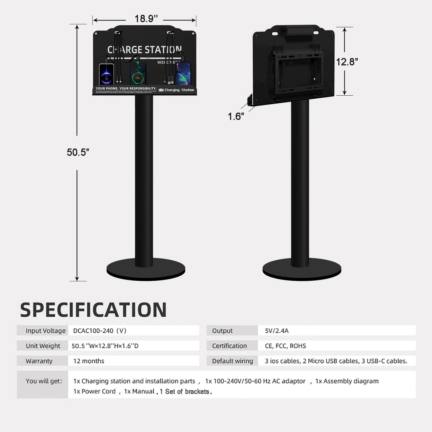 Floor Stand Cell Phone Charging Station Mobile Phone Charging Station | Fast Charging 8 Device | Compatible with Apple Tablets Android Port | Great