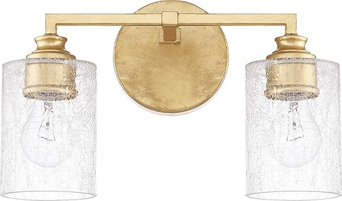 Capital Lighting 120521CG-422 Milan Iced Glass Bath Vanity Wall Mount, 2-Light 200 Total Watts, 9" H x 13" W, Capital Gold