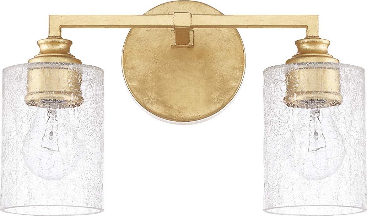 Capital Lighting 120521CG-422 Milan Iced Glass Bath Vanity Wall Mount, 2-Light 200 Total Watts, 9" H x 13" W, Capital Gold