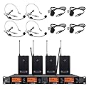 Frequency B Wireless Microphone System 4 Channel 4 Lavalier 4 Bodypacks 4 Lapel Mic 4 Headsets UHF for Karaoke System Church Speaking Conference