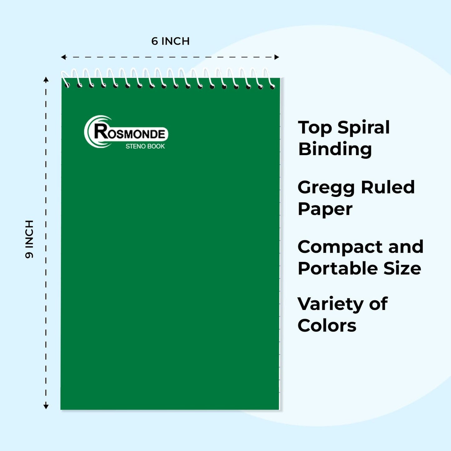 Rosmonde Spiral Steno Pads 12 Pack, 6 x 9, Gregg Ruled Steno Pad,80 Sheets