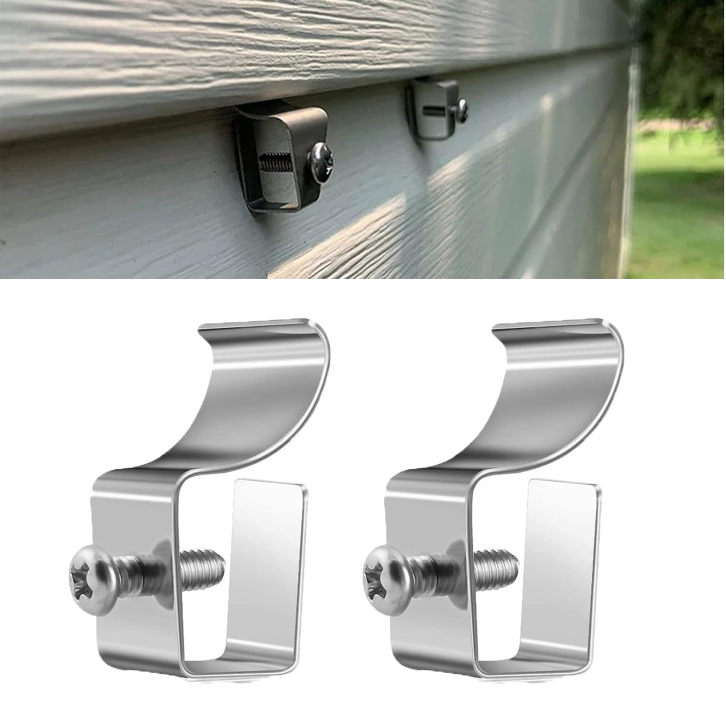 UtySty 4 Pack Vinyl Siding Hooks Hanger with Mount Screws Heavy Duty Siding Clips for Hanging on Patio Bar Signs Security Cameras Wireless Outdoor