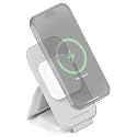 Scosche MSQFG2N1WT MagicMount Travel 2-in-1 Magnetic Dual Wireless Charging Station, Fast Charger Stand w/Foldable Flat Pad, Compatible with MagSafe