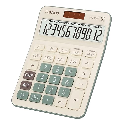 Desktop Calculator Large LCD Display 12 Digit Number Big Button Tax Financial Accounting Calculator, Battery and Solar Powered, for Desk Office Home