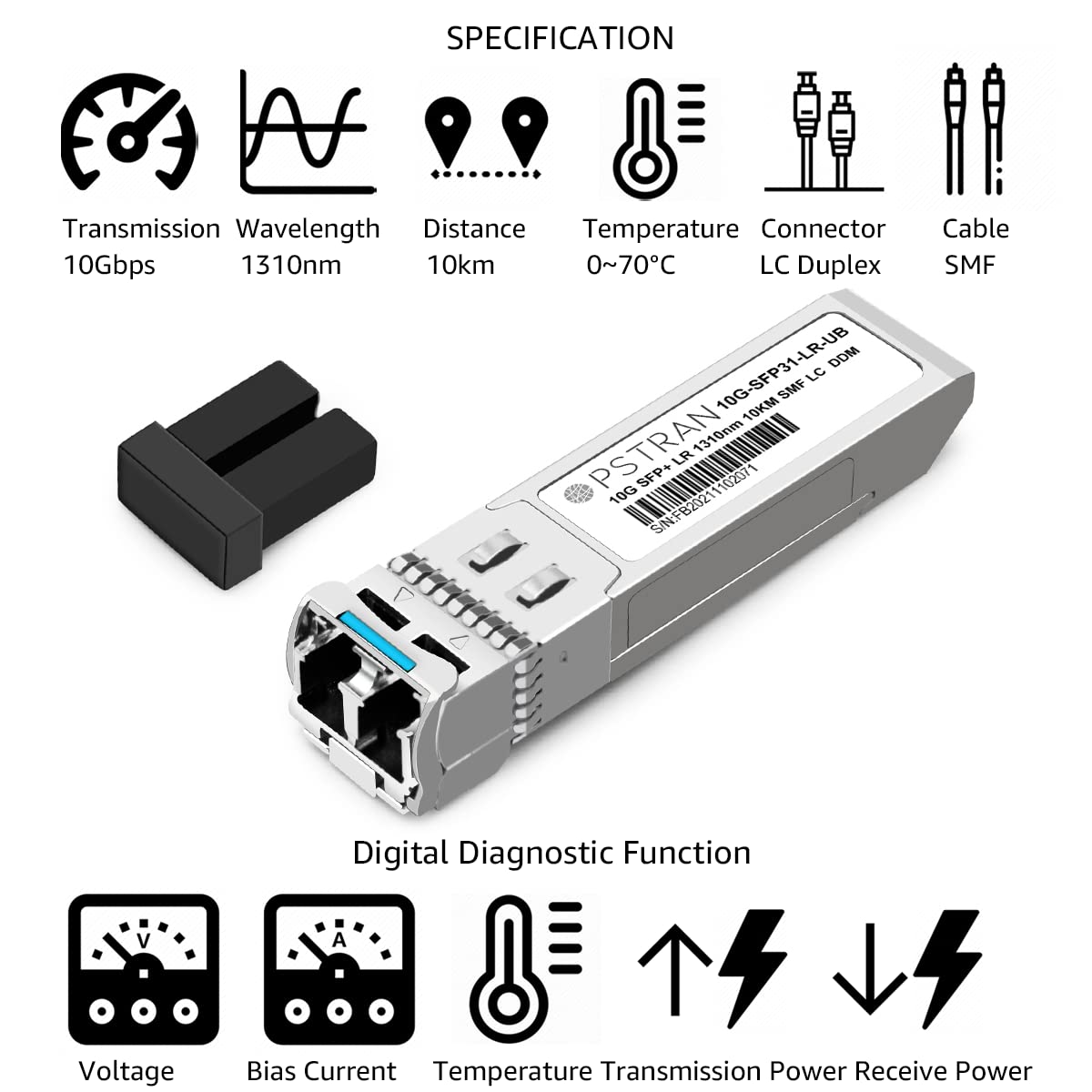 OPSTRAN 10GBASE-LR SFP+ Optical Transceiver Module Compatible with Ubiquiti Unifi UF-SM-10G 10G SFP+ LR 1310nm 10km DDM Duplex LC SMF