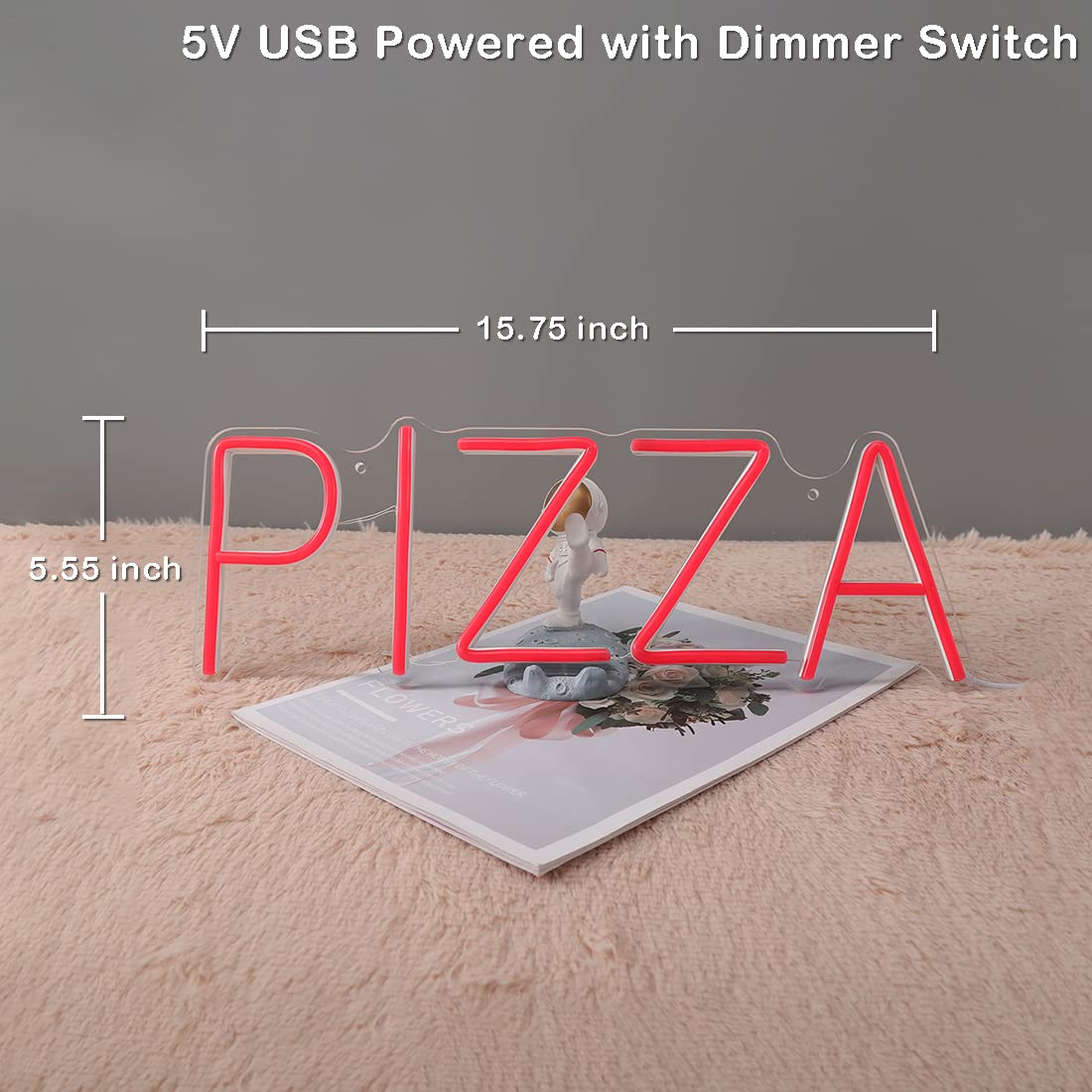 Planzo PIZZA Neon Sign Light for Restaurant Coffee Shop Bar Pub Business Store Advertising Window Display LED Pizza Sign Kitchen Bedroom Kid Room Home