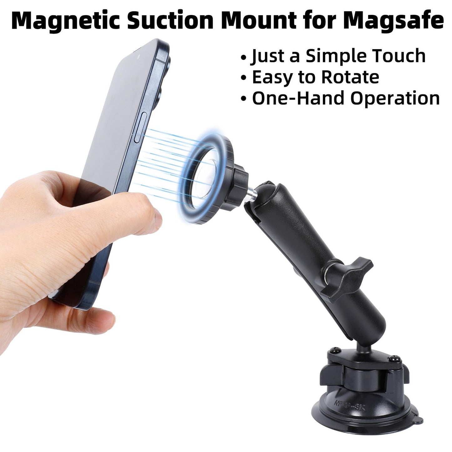FPN Magnetic Car Phone Holder for Magsafe, Ultra-Stable 360° Rotation Suction Cup Metal Phone Mount for Your Car Windshield Dashboard, Compatible