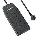ZHANGONG Surge Protector Power Strip with 20 AC Outlets, 6 USB Ports (2 USB C), 1875W/15A, 2000J, 6.5FT Flat Plug Heavy Duty Extension Cord with 2