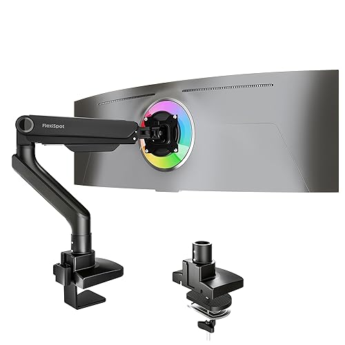 FlexiSpot Ultrawide Monitor Arm, Monitor Stand for 17 to 49 inch Screens Holds up to 44 Lbs, Adjustable Gas Spring Arm with C Clamp & Grommet Base