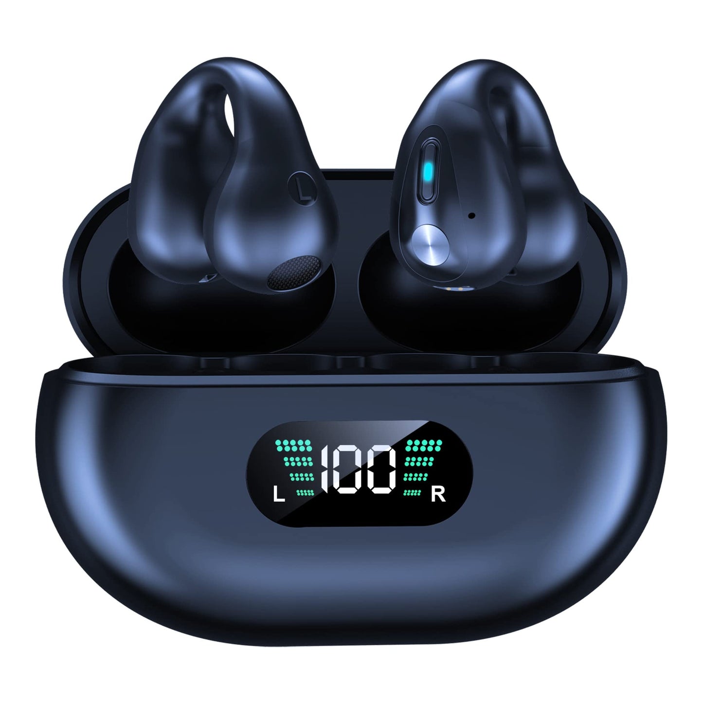 Taanimo Wireless Clip Earbuds with Earhooks Mini Bone Conduction Headphones Waterproof Bluetooth 5.3 Open Ear Earbuds Cycling Earpiece Noise Canceling