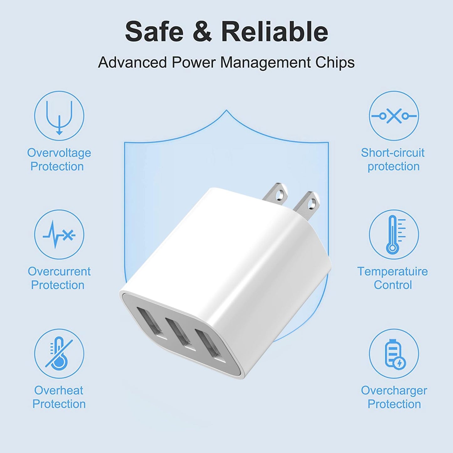 3-Port USB Wall Charger,Compatible with iPhone 14/13/12/11 Pro Max,Mini,SE,XR,XS MAX,XS, X,8 Plus, iPad Pro, Air, Mini,Samsung Galaxy S5 S6 S7