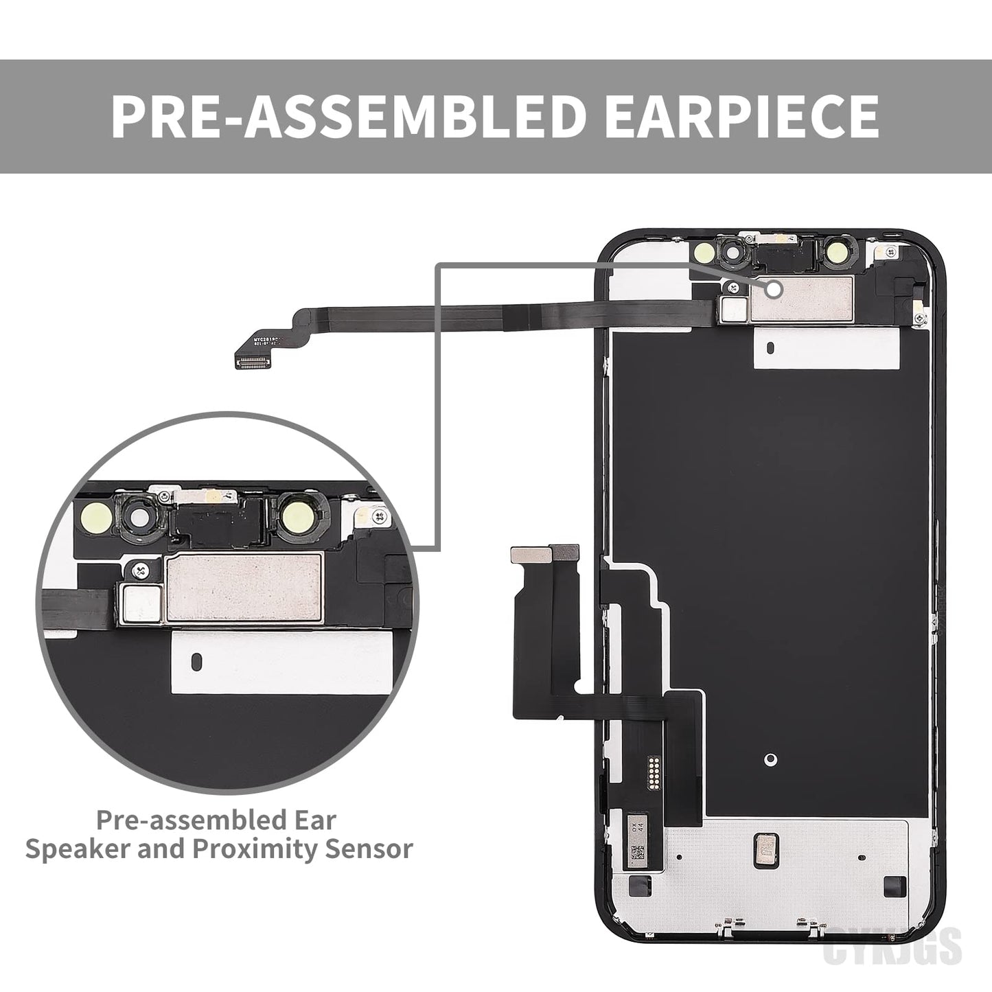 CYKJGS for iPhone XR Screen Replacement 6.1" with Ear Speaker and Proximity Sensor, 3D Touch LCD Display Digitizer Full Assembly with Front Earpiece