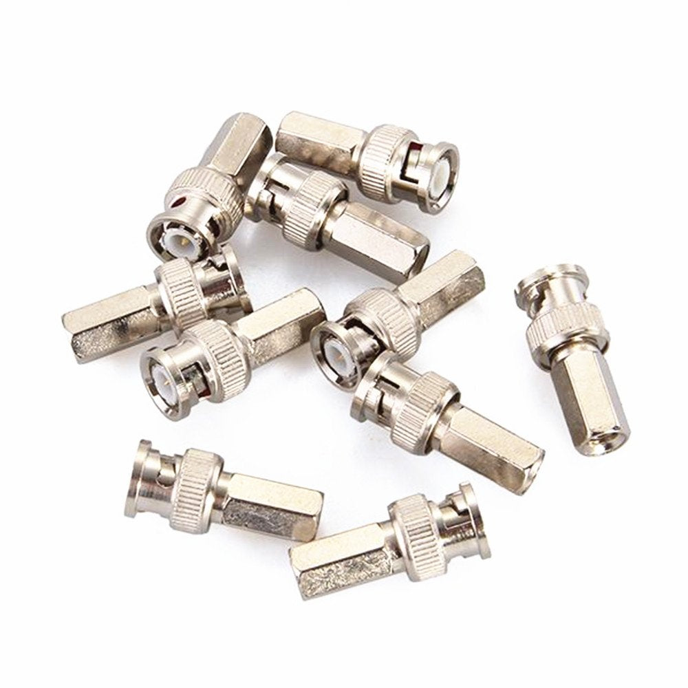 10-Pack BNC Male Twist-on Connector for RG59 Coaxial Cable - 75 Ohm, Nickel-Plated Brass Housing, Brass Contacts - for CCTV Security Systems