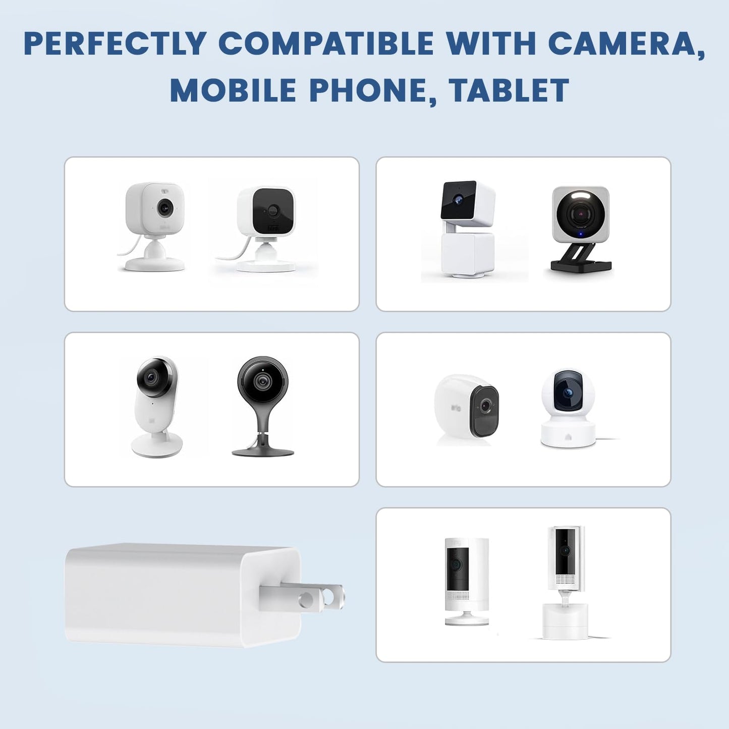 for Wyze Nest cam 5V 2A Power Adapter Compatible with Blink Mini Pan, Ring Spotlight, iPhone Samsung Galaxy S7/S6/S5 Edge, Google Nexus USB Wall