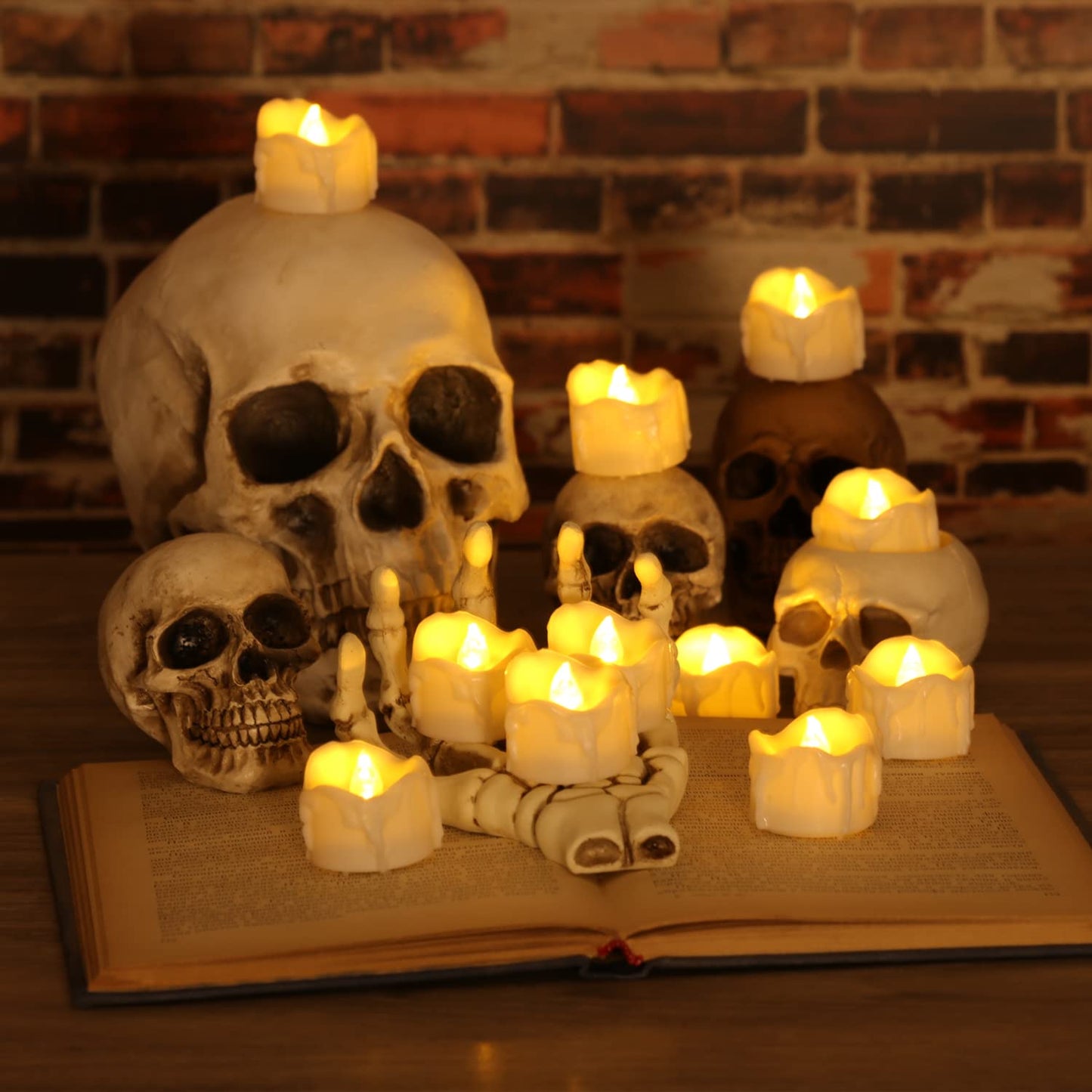 OWLBAY Set of 24 Battery Operated Timer LED Tealight Candles, Flickering Flameless Votive Candles for Halloween/Christmas and Party Decor, 6 Hours On