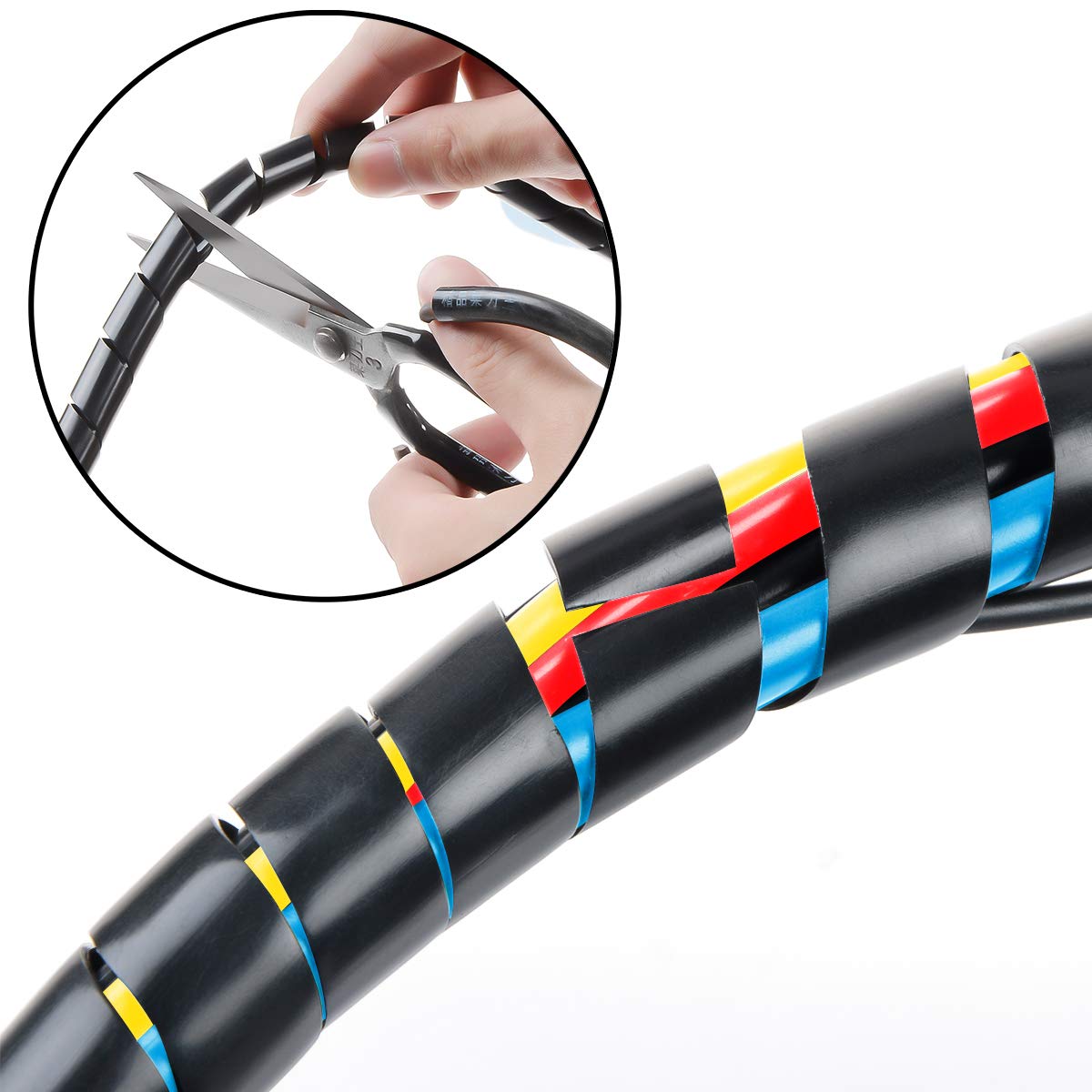 20Ft XHF 1/2" Spiral Cable Wrap 12mm(Wrapping Range:9mm-65mm) Cord for Computer Electrical Wire Organizer Sleeve Hose RoHS Black