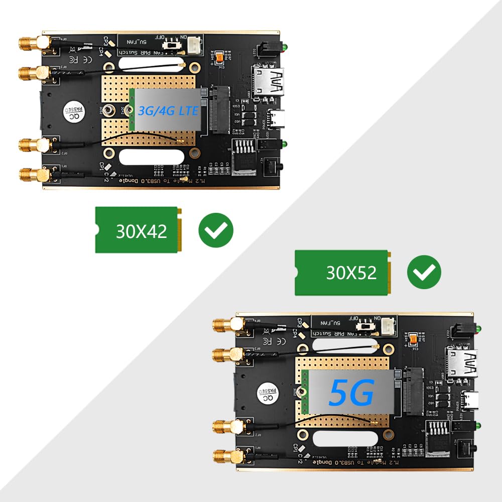 HLT NGFF(M.2) 4G/5G Module to USB 3.0 Adapter with Auxiliary Power and Cooler Fan