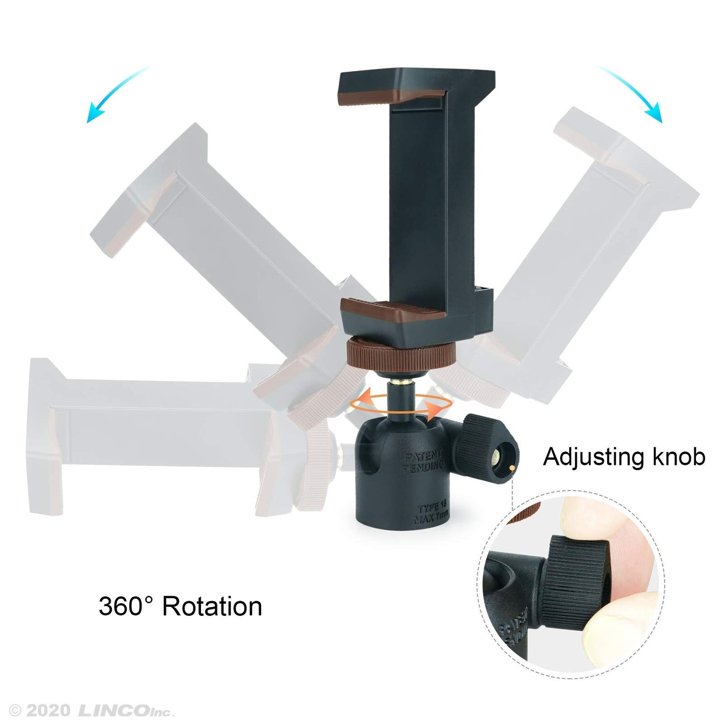 LINCO Lincostore 3 Pack Mini Ball Head with 1/4" Screw Mount & Phone Clamp Holder 360 Degree Rotatable Tripod Ball Head for DSLR Cameras HTC Vive
