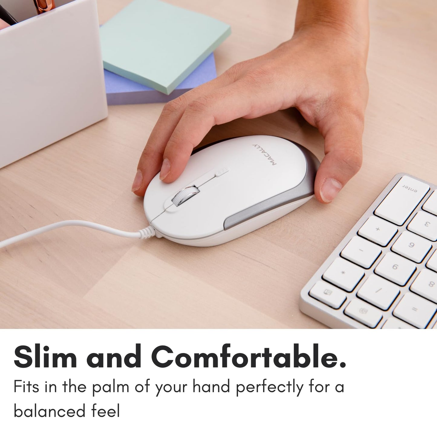 Macally Silent Wired Mouse - Slim & Compact USB Mouse for Apple Mac or Windows PC Laptop/Desktop - Designed with Optical Sensor & DPI Switch - Simple