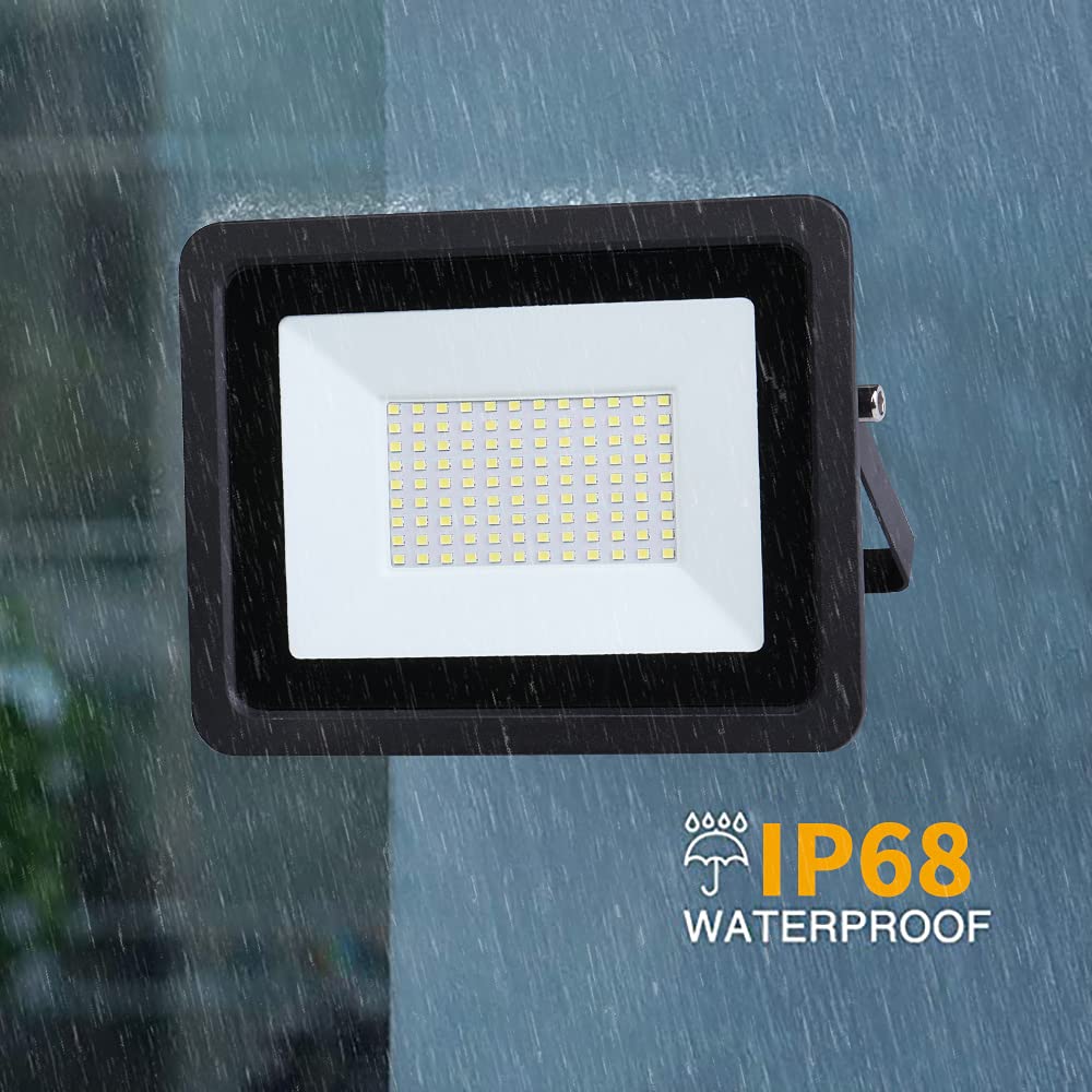 MIHEAL 2 Pack 100W LED Flood Light, Cool White, IP68 Waterproof Super Bright Work Light, 110V, Outdoor Floodlight for Yard, Garden, Garage, Lawn