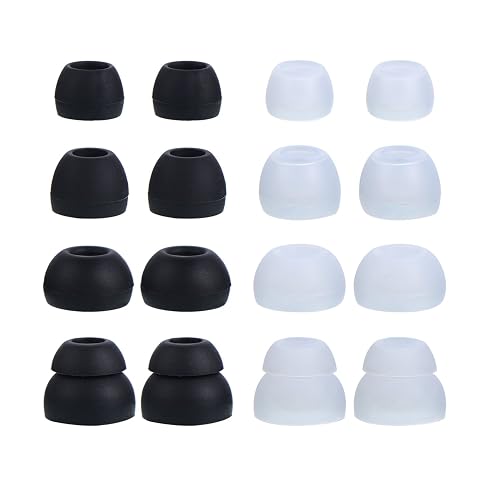 EBOOT 16 Pcs Earbud Tips Silicone Replacement, Noise Isolating Ear Bud Covers, Soft Anti-Slip Eartips, Multi Size S/M/L, Black & Clear