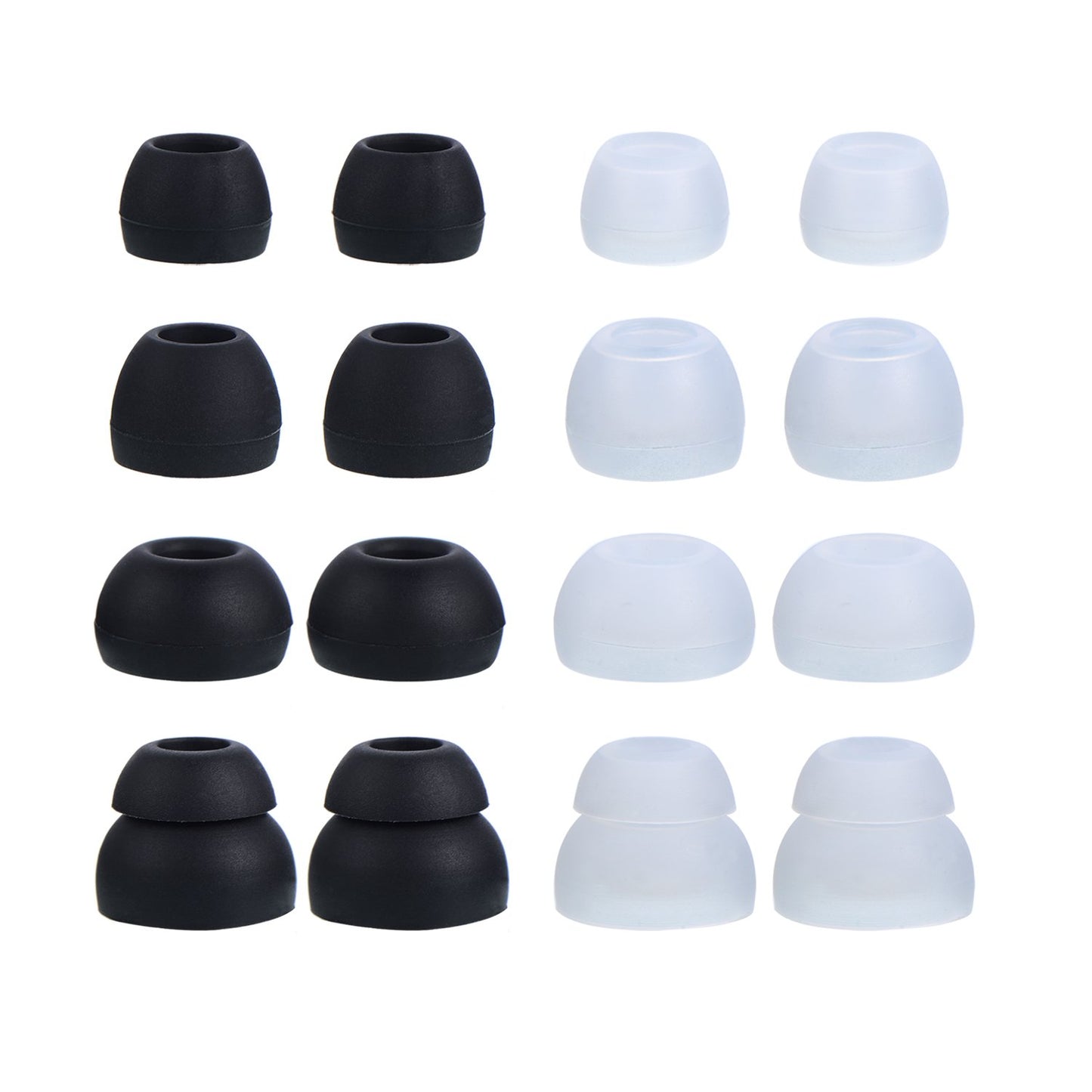 EBOOT 16 Pcs Earbud Tips Silicone Replacement, Noise Isolating Ear Bud Covers, Soft Anti-Slip Eartips, Multi Size S/M/L, Black & Clear