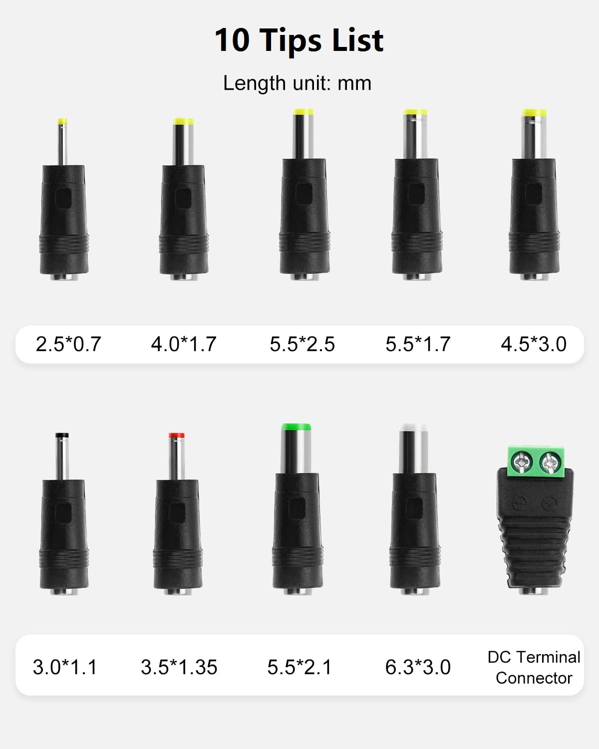 12V 1A 12W DC Power Supply Adapter, AC 100-240V 50-60Hz to DC 12 Volt 1 Amp, Power Cord with 【5.5 x 2.5mm Barrel Jack】 & 10 Tips