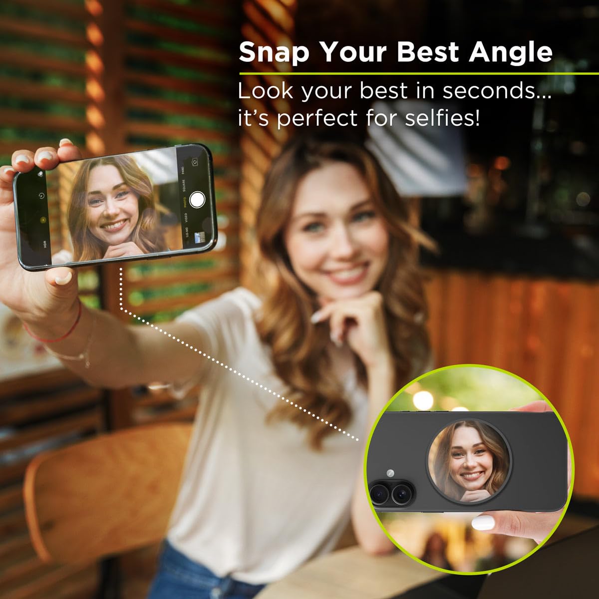 PureGear Magnetic Selfie Mirror for Back Camera, Slim Cell Phone Convex Mirror, MagSafe Compatible, iPhone 16/15/14/13/12 Pro Max/Plus, MagSafe Cases