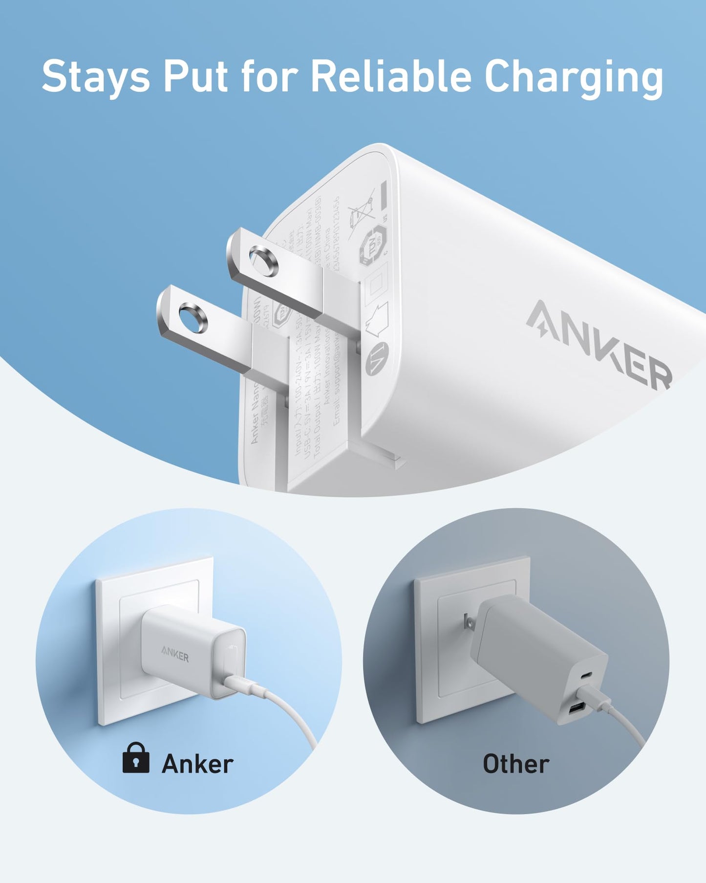 Anker Laptop Charger, 100W Foldable Type C Charger Fast Charging for MacBook, iPhone 17 Series, and All USB C Devices(6FT USB-C Cable Included