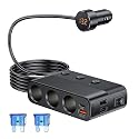 EVKIFEY 127W Cigarette Lighter Splitter Adapter 3 Socket 12V/24V Car Charger USB QC 3.0 /PD Dual USB Ports,LED Voltage Display, Independent