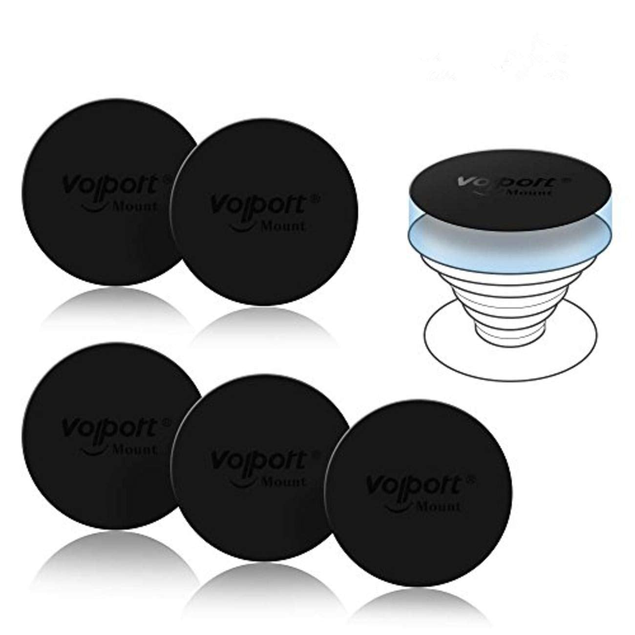 volport Mount Metal Plates Replacement 6pcs for Magnetic Phone Magnet Car Mount, Strong MagicPlate Metal Disc Sticker Adhesive Round for Magnet Cell
