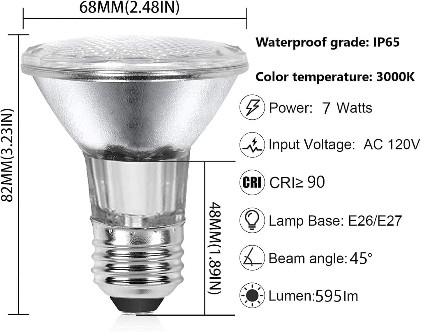 LPSAFP PAR20 7W LED Range Hood Light,E26 120V Dimmable Warm White 595lm, Waterproof IP65, Replacement 50W Halogen Cup. Spot Bulbs for Kitchen