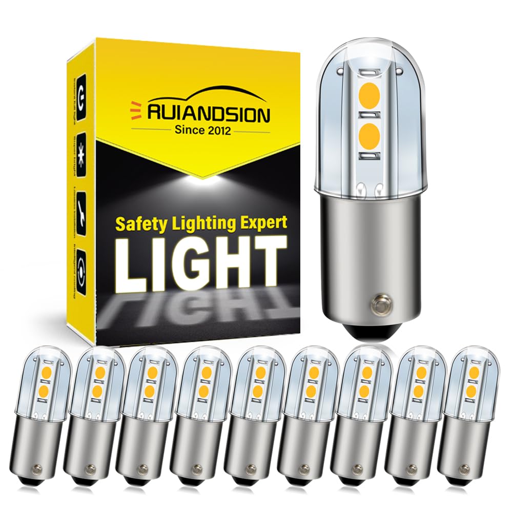 Ruiandsion BA9S LED Bulb 120V AC/DC Miniature Bayonet 9mm BA9s Base 3030 4SMD LED Replacement Bulb for Indicator Pilot Lights,Warm White (Pack of 10)