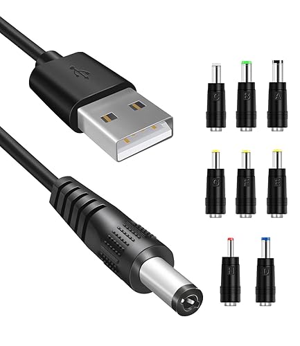 Lantisri 5V DC Power Cable, USB to DC 5.5x2.1mm Plug Charging Cord with 8 Connectors Adapters fit for Speaker, Router, LED Light, Moon Lamp and More