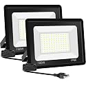 Onkavox 2Pack 150W Flood Light Outdoor, Work Light with 5FT US Plug,IP66 Waterproof Exterior Security Lights,5000K Daylight White Outside Floodlights