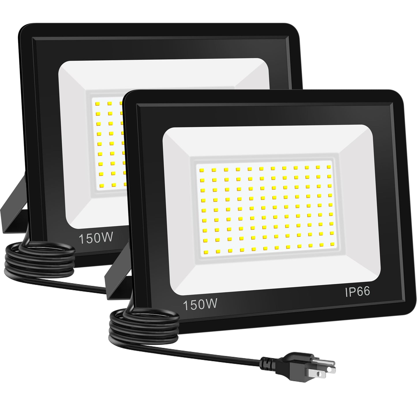 Onkavox 2Pack 150W Flood Light Outdoor, Work Light with 5FT US Plug,IP66 Waterproof Exterior Security Lights,5000K Daylight White Outside Floodlights
