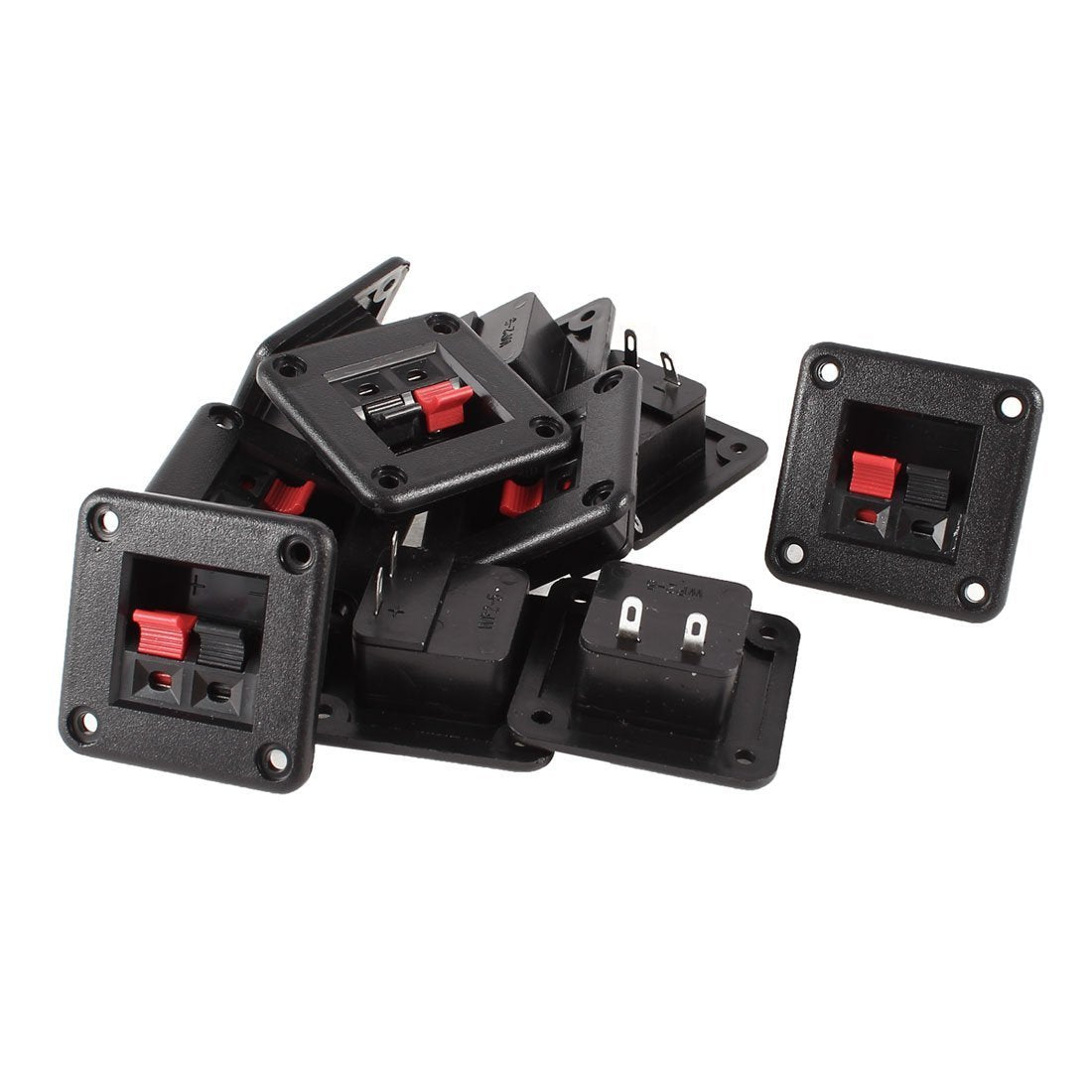 10Pcs 2 Position 2 Pins Square Spring Clip Speaker Terminal Block 1 Row Vertical Audio Amplifier PCB Mount Connector Jointing Clamp Black Red
