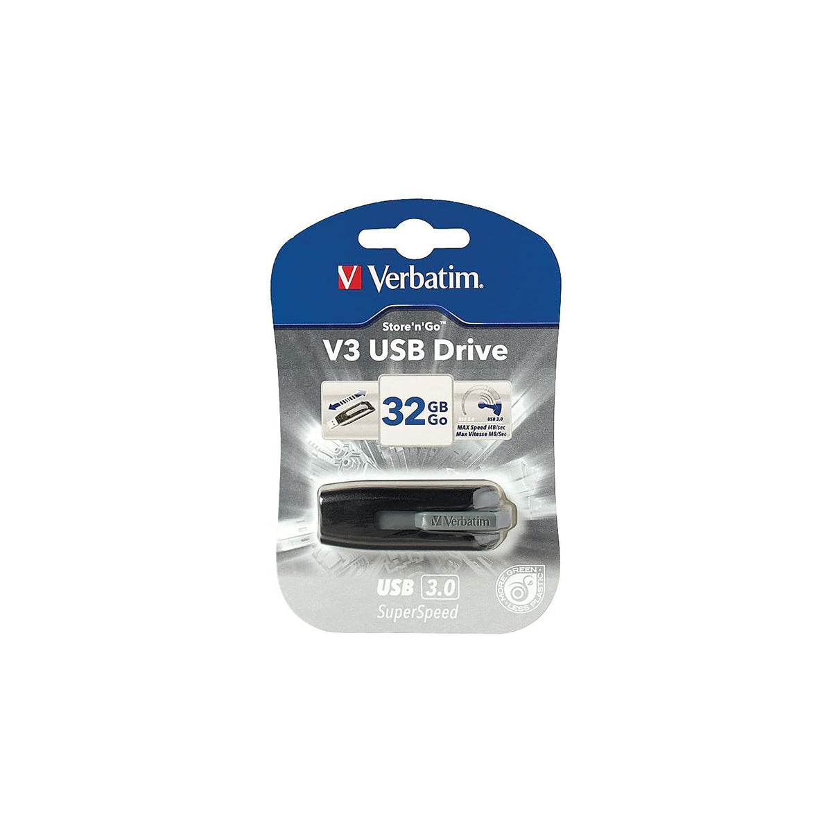 Verbatim 49173 Store 'n'Go V3 USB 3.0 Drive, 32GB, Black/Gray