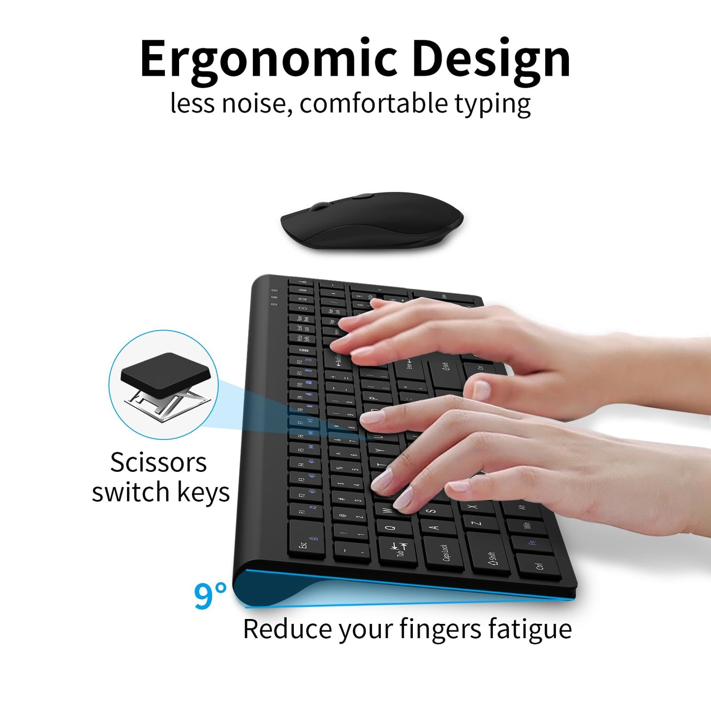 Wireless Keyboard and Mouse Combo, Silent Full-Size Computer Keyboard with Calculator Button, 2400 DPI Mice, Quiet Click, Slim Cordless USB Set