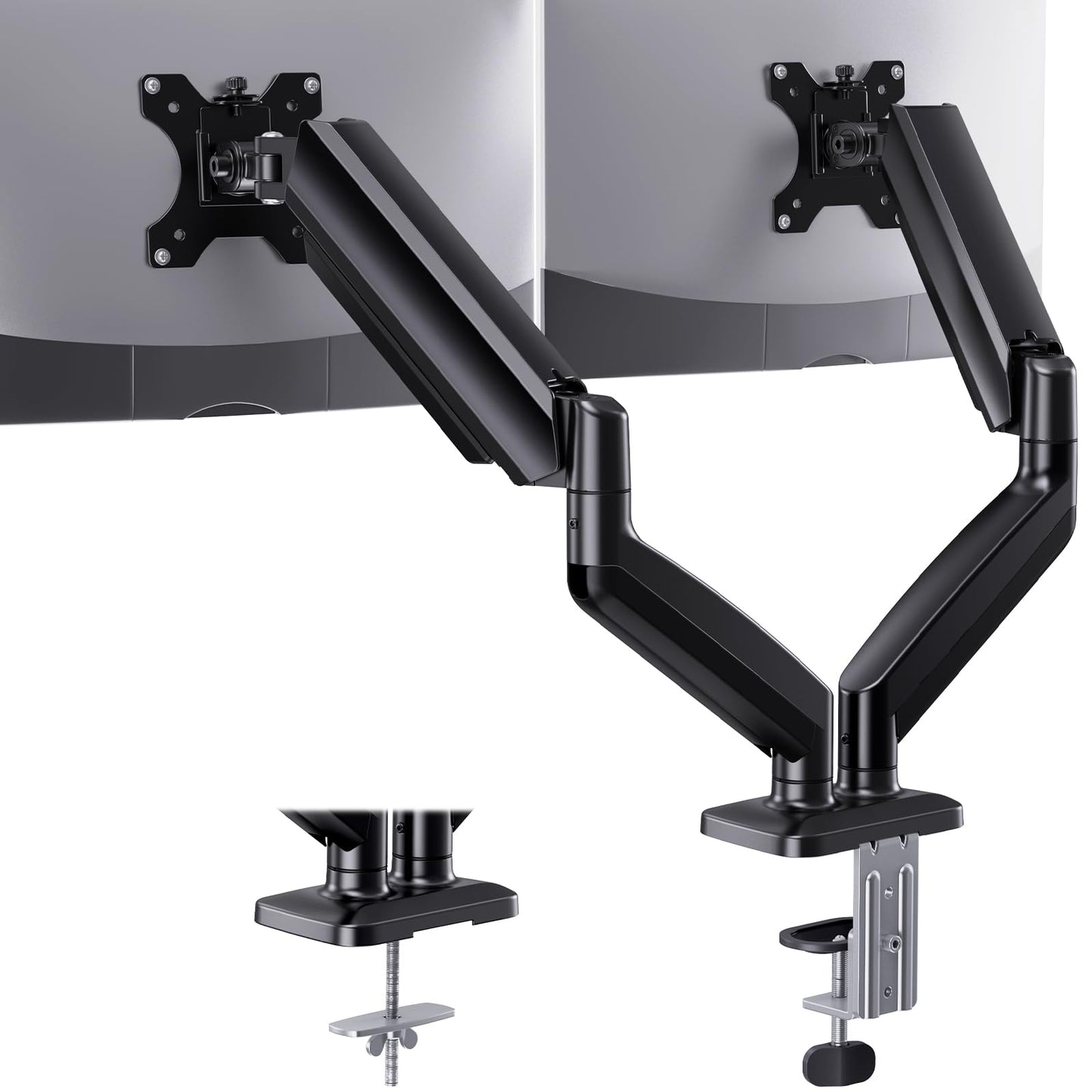 HUANUO Dual Monitor Mount, Mounts 2 Screens Up to 32 Inch, Holds 22 lbs per Arm, Dual Monitor Stand with Excellent Design, Height-Adjustable, Tilt