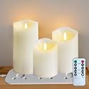 LEDHOLYT Rechargeable Flameless Candle, Flashing LED Pillar Real Wax Candle with Remote Control and Timer,Decorative Electronic Candles, 1 Set of 3