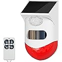 Solar Strobe Alarm Light with Motion Sensor Siren Outdoor Alarm Siren with Remote Controller 120db Sound Security Siren Light IP67 Waterproof and 4