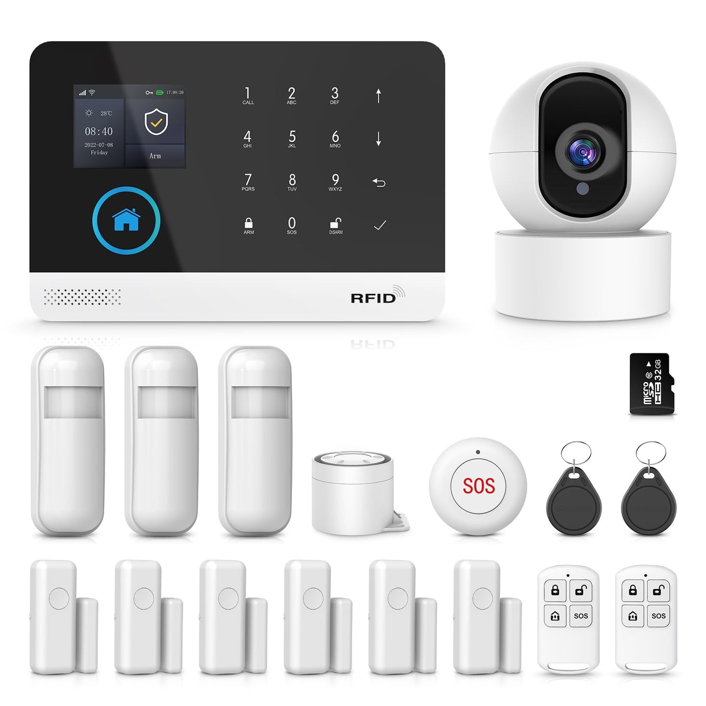 PGST Home Security Systems with HD Camera and 32GB Memory Card,Wireless 4G GSM Home Alarm System,120dB Siren,Motion Sensors,Tuya App Remote Control