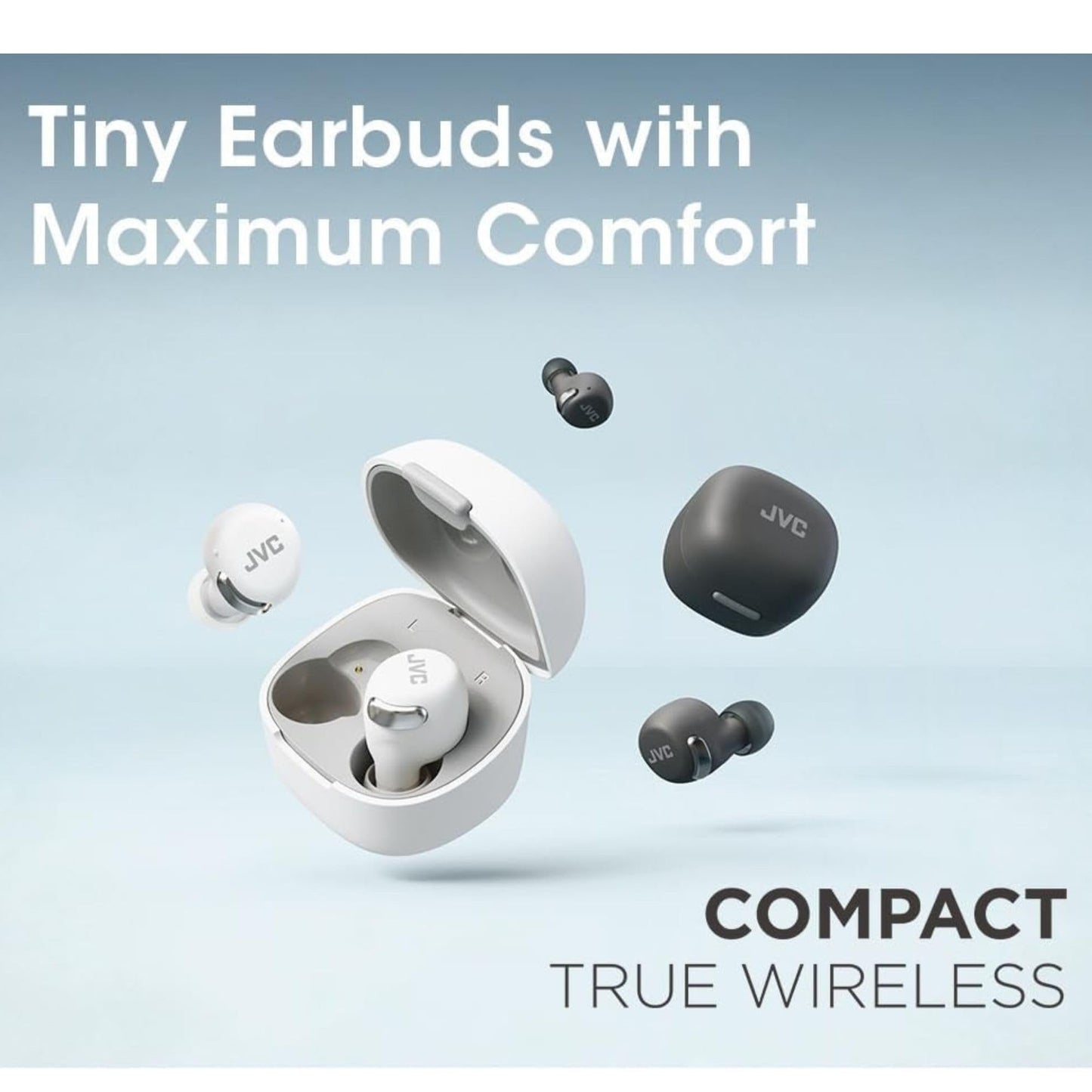 JVC True Wireless Compact Earbuds - Active Noise Cancelling, Up to 27 Hours Playback, Low Latency Mode - IPX4 Sweat/Rain Proof, Quick Charge Case, Mic