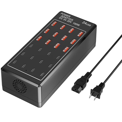 USB Charging Station Block, USB C Charger Station 24-Port 100W(20A), USB A Charger Block, Fast Charger Desktop Station, Multi-Function Smart Charger