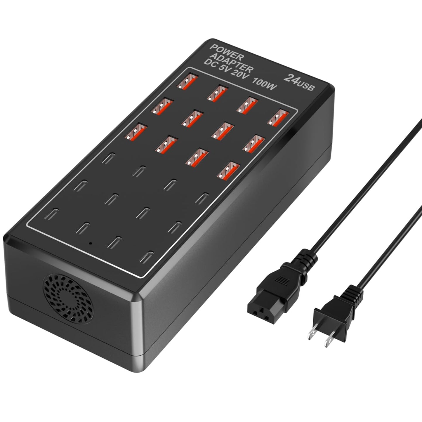 USB Charging Station Block, USB C Charger Station 24-Port 100W(20A), USB A Charger Block, Fast Charger Desktop Station, Multi-Function Smart Charger
