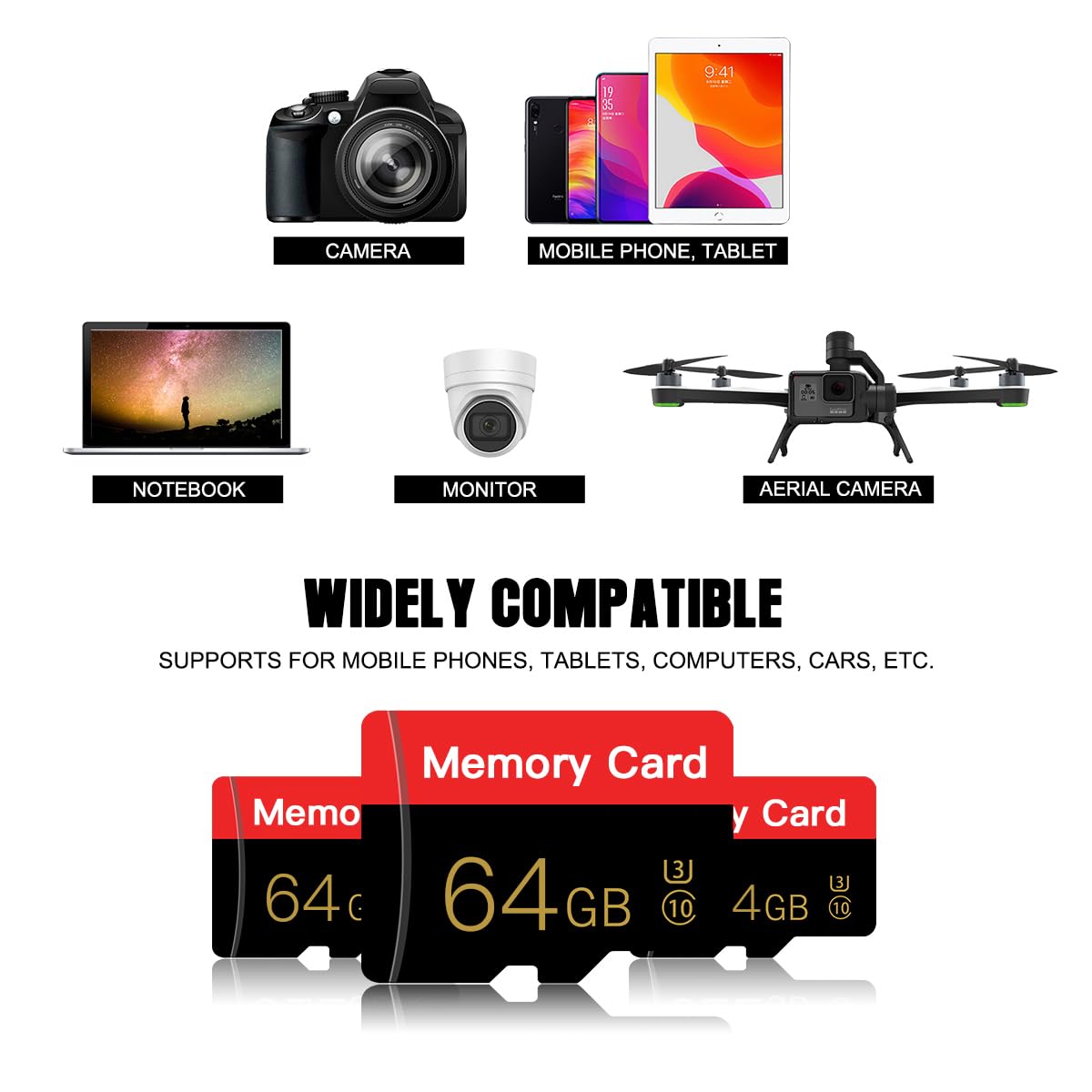 2 Pack Micro Memory Card 64 GB with Adapter, C10/U3/UHS-I/A1, TransFlash Card, TF Card for Camera, Smartphone, Tablet, Drone (Red 64GB *2)