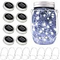 Solar Mason Jar Lights, 8 Pack 15 LED Waterproof Fairy Firefly Jar Lids String Lights with Hangers(NO Jars), Patio Yard Garden Wedding Easter