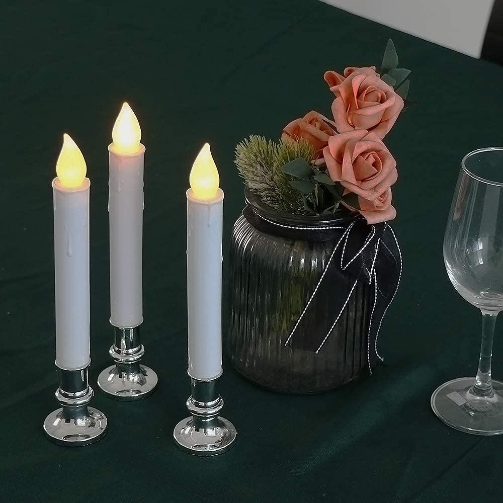 Wondise Flameless Window Candles with Remote and Timer, Battery Operated Silver Holders and Suction Cups White Candles for Christmas Home Decoration